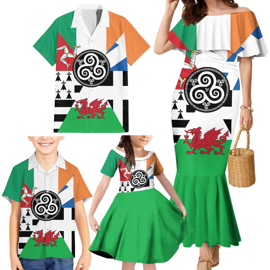Celtic Nations Flag Family Matching Mermaid Dress and Hawaiian Shirt Six Celtic Countries Heritage - Wonder Print Shop
