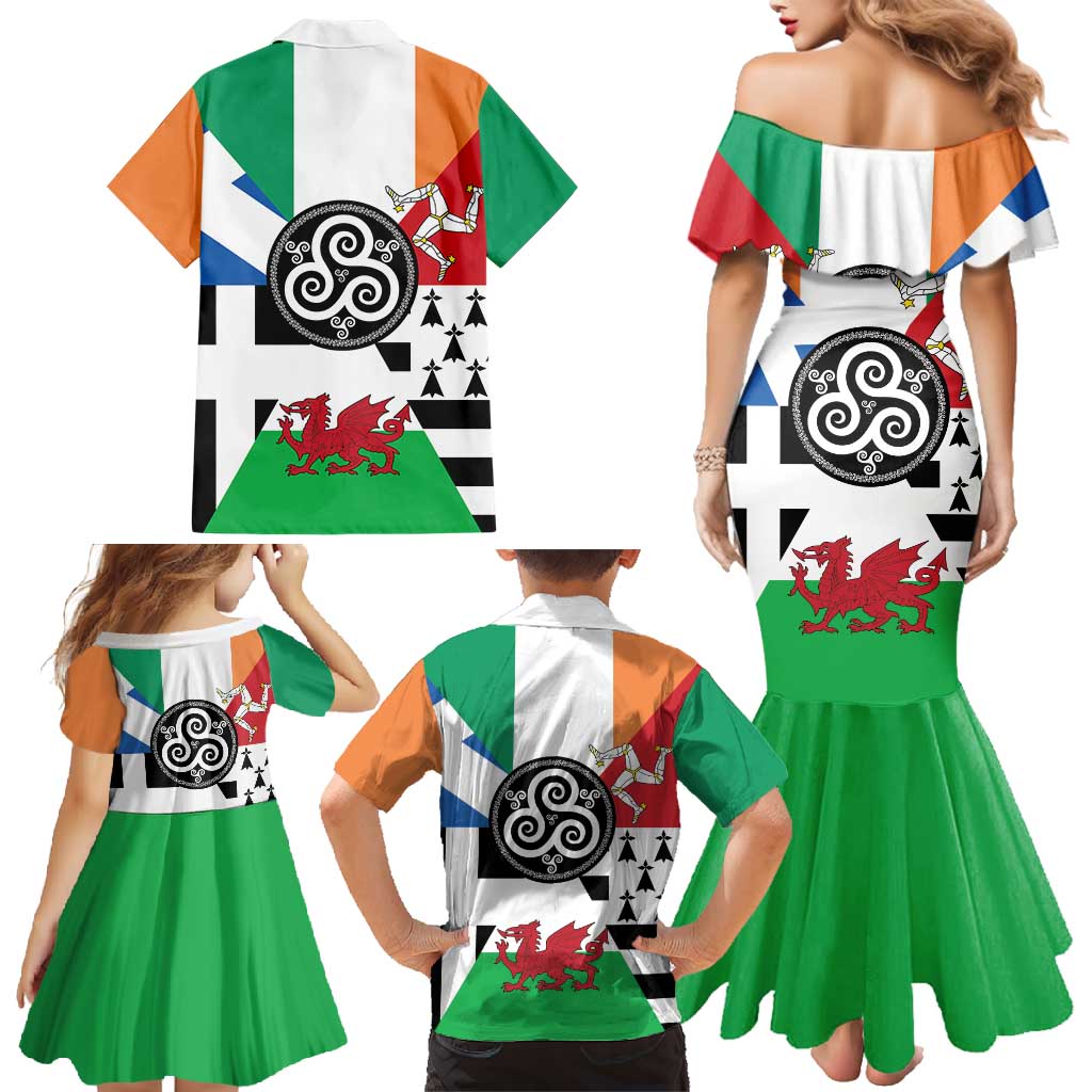 Celtic Nations Flag Family Matching Mermaid Dress and Hawaiian Shirt Six Celtic Countries Heritage - Wonder Print Shop