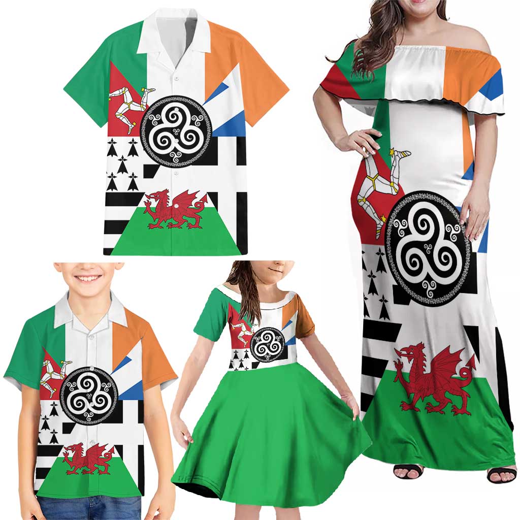 Celtic Nations Flag Family Matching Off Shoulder Maxi Dress and Hawaiian Shirt Six Celtic Countries Heritage - Wonder Print Shop