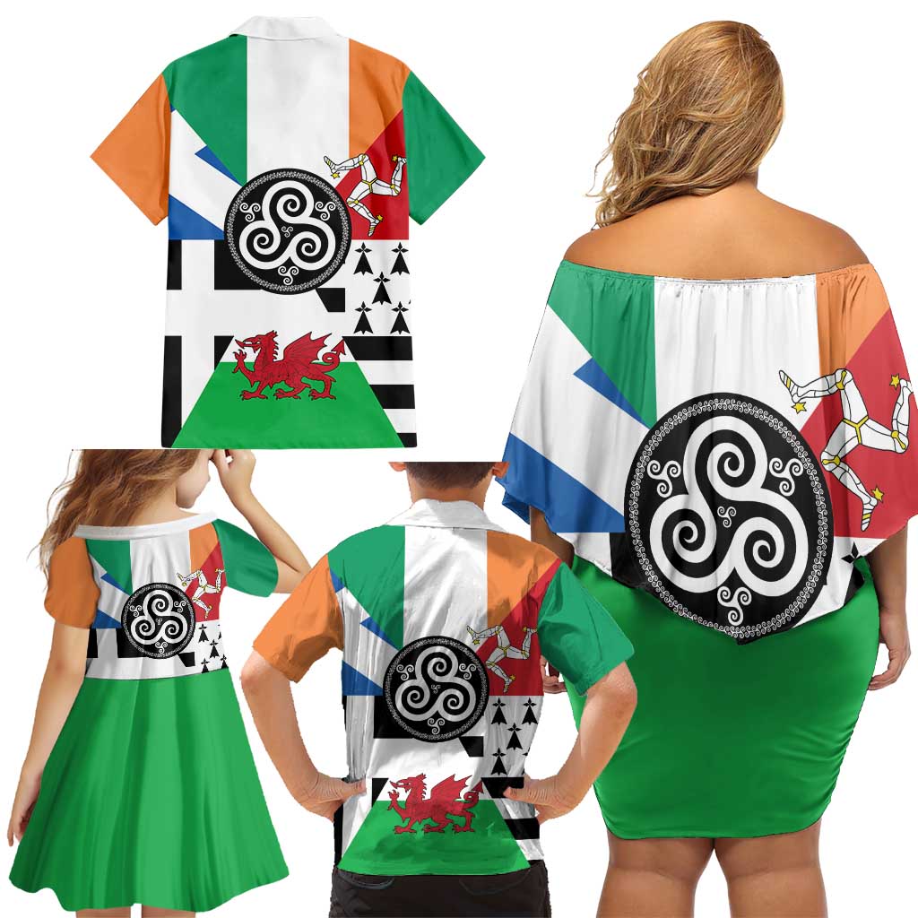 Celtic Nations Flag Family Matching Off Shoulder Short Dress and Hawaiian Shirt Six Celtic Countries Heritage - Wonder Print Shop