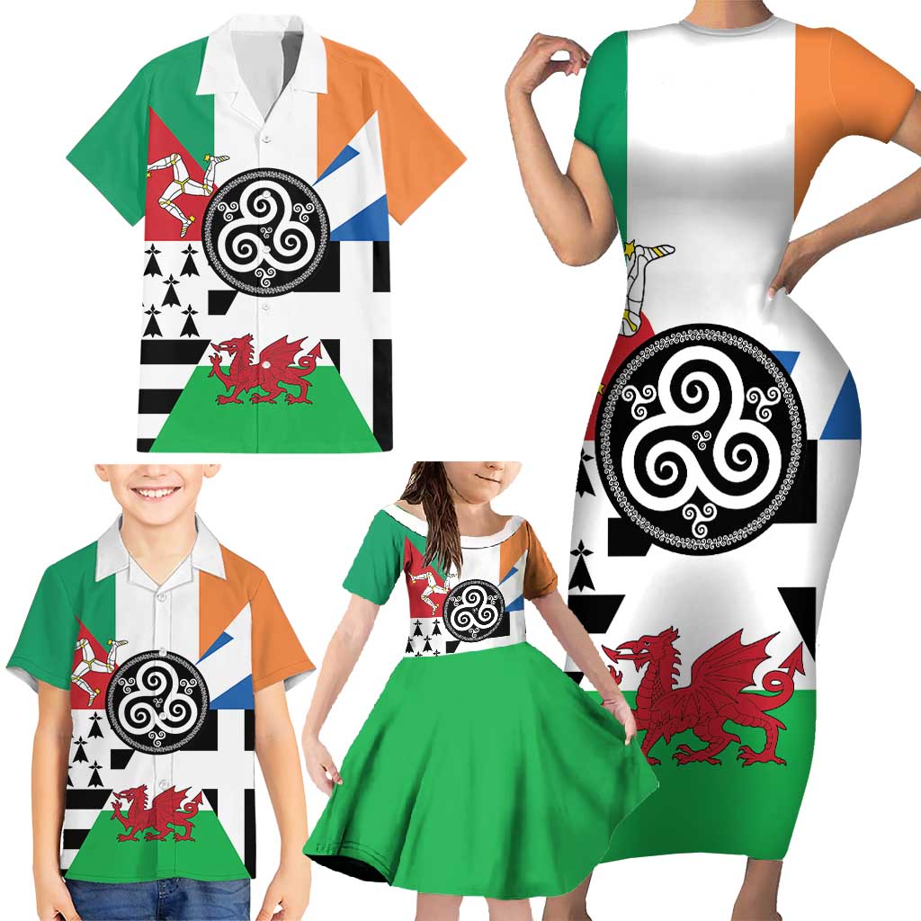 Celtic Nations Flag Family Matching Short Sleeve Bodycon Dress and Hawaiian Shirt Six Celtic Countries Heritage - Wonder Print Shop