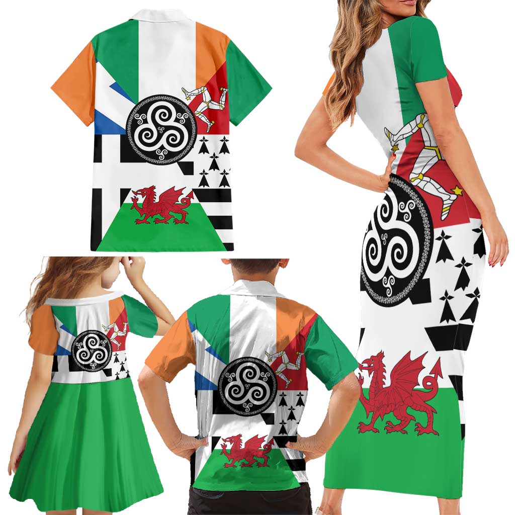 Celtic Nations Flag Family Matching Short Sleeve Bodycon Dress and Hawaiian Shirt Six Celtic Countries Heritage - Wonder Print Shop