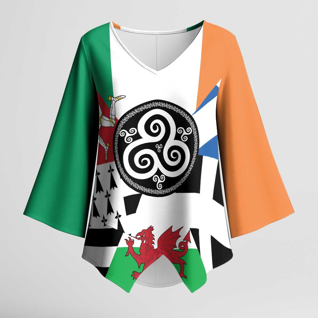 Celtic Nations Flag Kimono Sleeve Blouse Six Celtic Countries Heritage - Wonder Print Shop