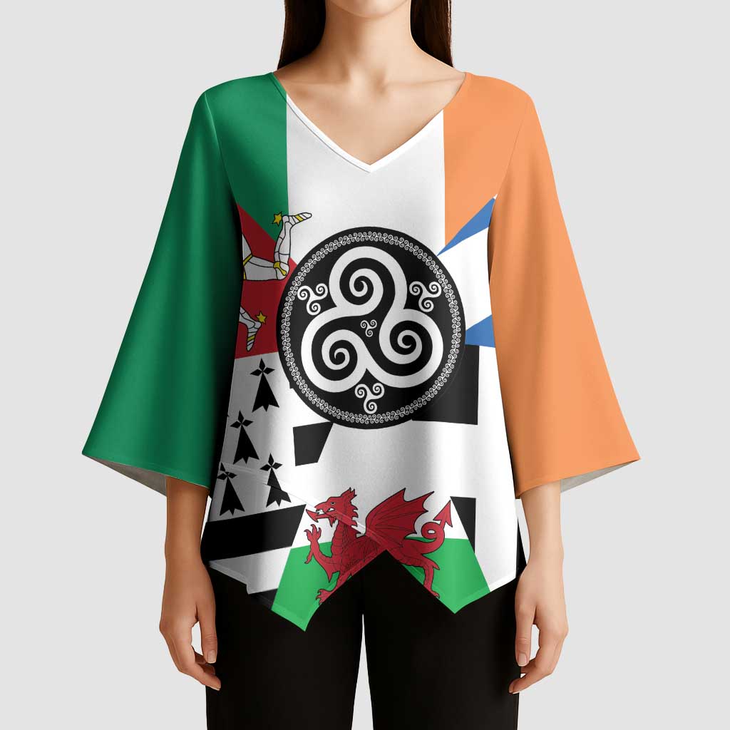 Celtic Nations Flag Kimono Sleeve Blouse Six Celtic Countries Heritage - Wonder Print Shop
