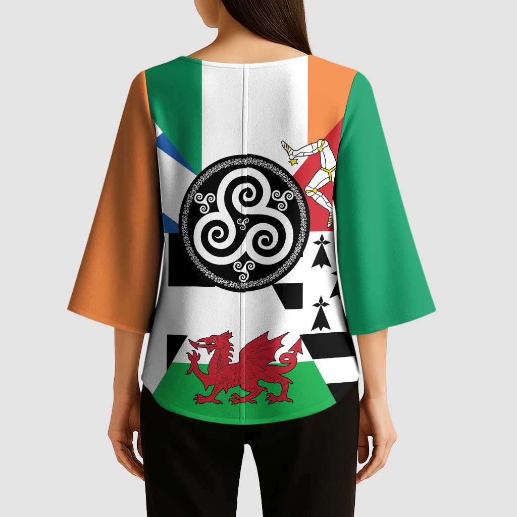 Celtic Nations Flag Kimono Sleeve Blouse Six Celtic Countries Heritage - Wonder Print Shop
