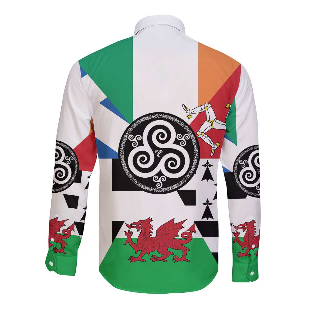 Celtic Nations Flag Long Sleeve Button Shirt Six Celtic Countries Heritage - Wonder Print Shop