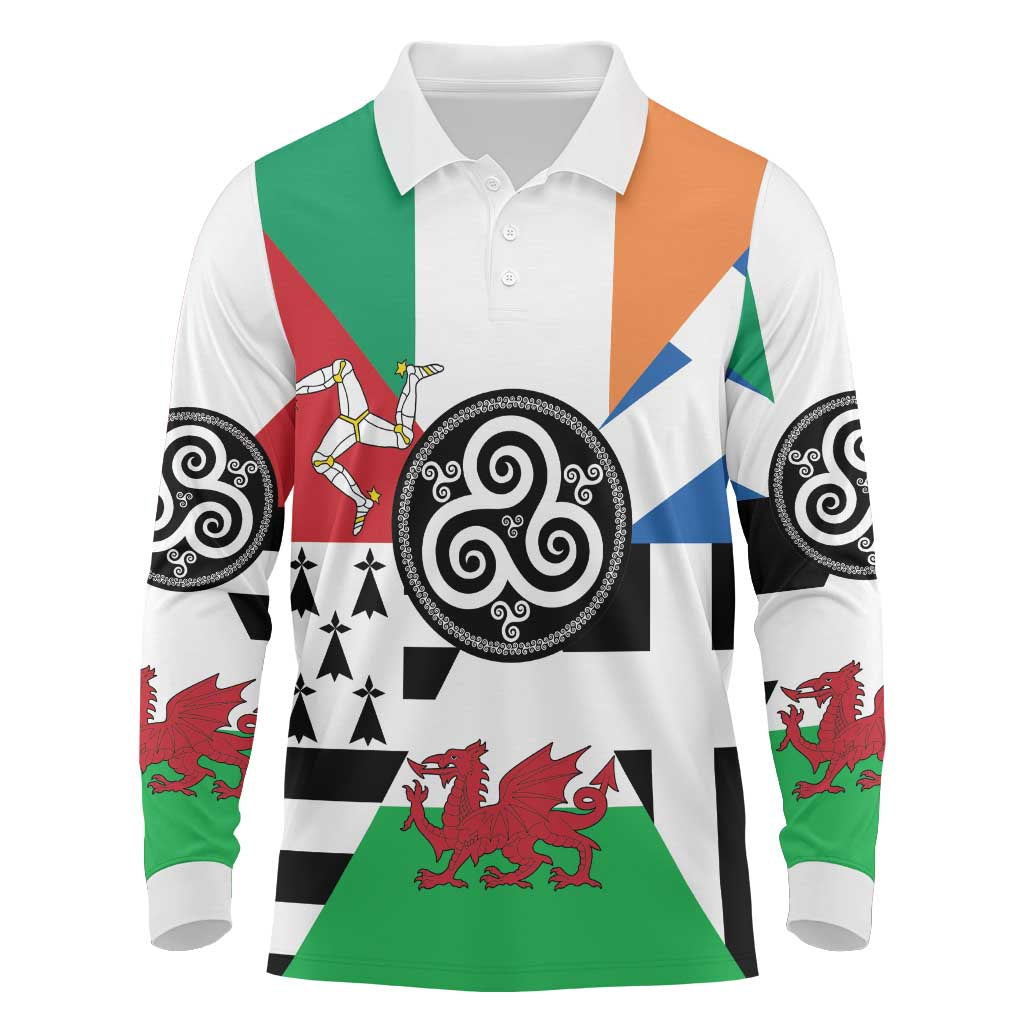 Celtic Nations Flag Long Sleeve Polo Shirt Six Celtic Countries Heritage - Wonder Print Shop