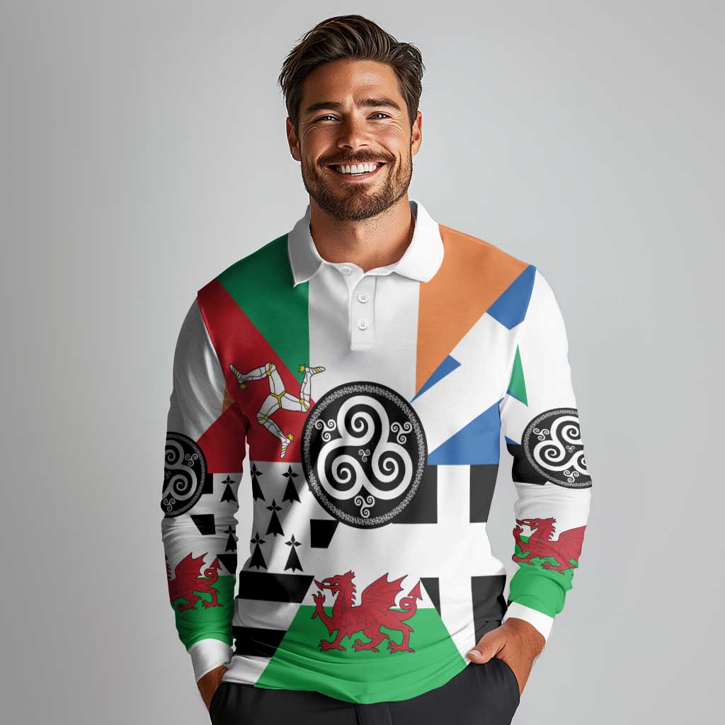 Celtic Nations Flag Long Sleeve Polo Shirt Six Celtic Countries Heritage - Wonder Print Shop