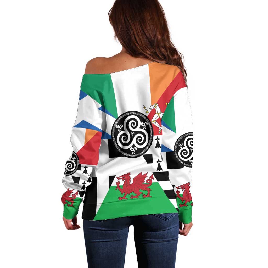 Celtic Nations Flag Off Shoulder Sweater Six Celtic Countries Heritage - Wonder Print Shop