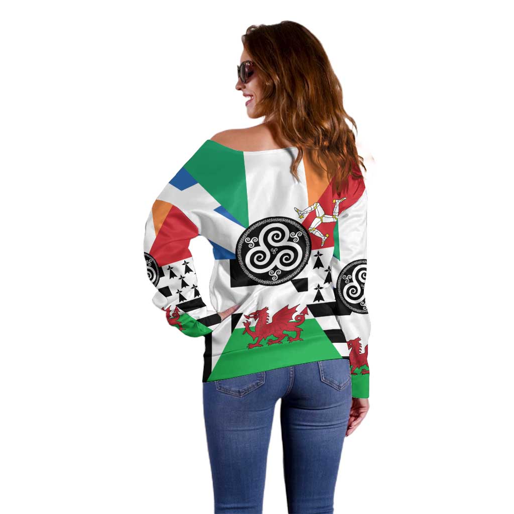 Celtic Nations Flag Off Shoulder Sweater Six Celtic Countries Heritage - Wonder Print Shop