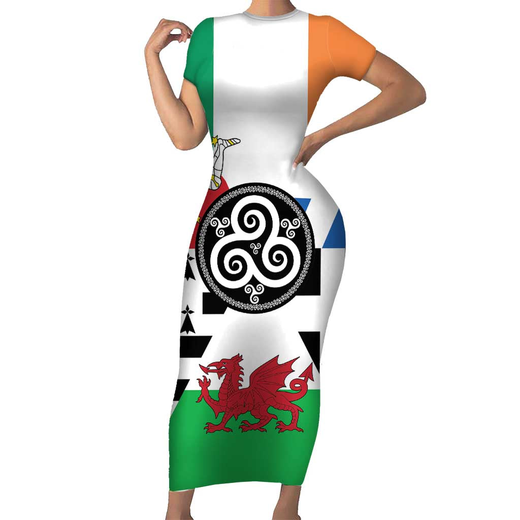 Celtic Nations Flag Short Sleeve Bodycon Dress Six Celtic Countries Heritage - Wonder Print Shop