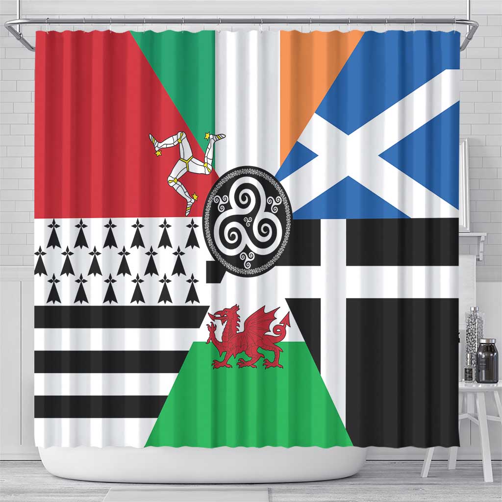 Celtic Nations Flag Shower Curtain Six Celtic Countries Heritage - Wonder Print Shop
