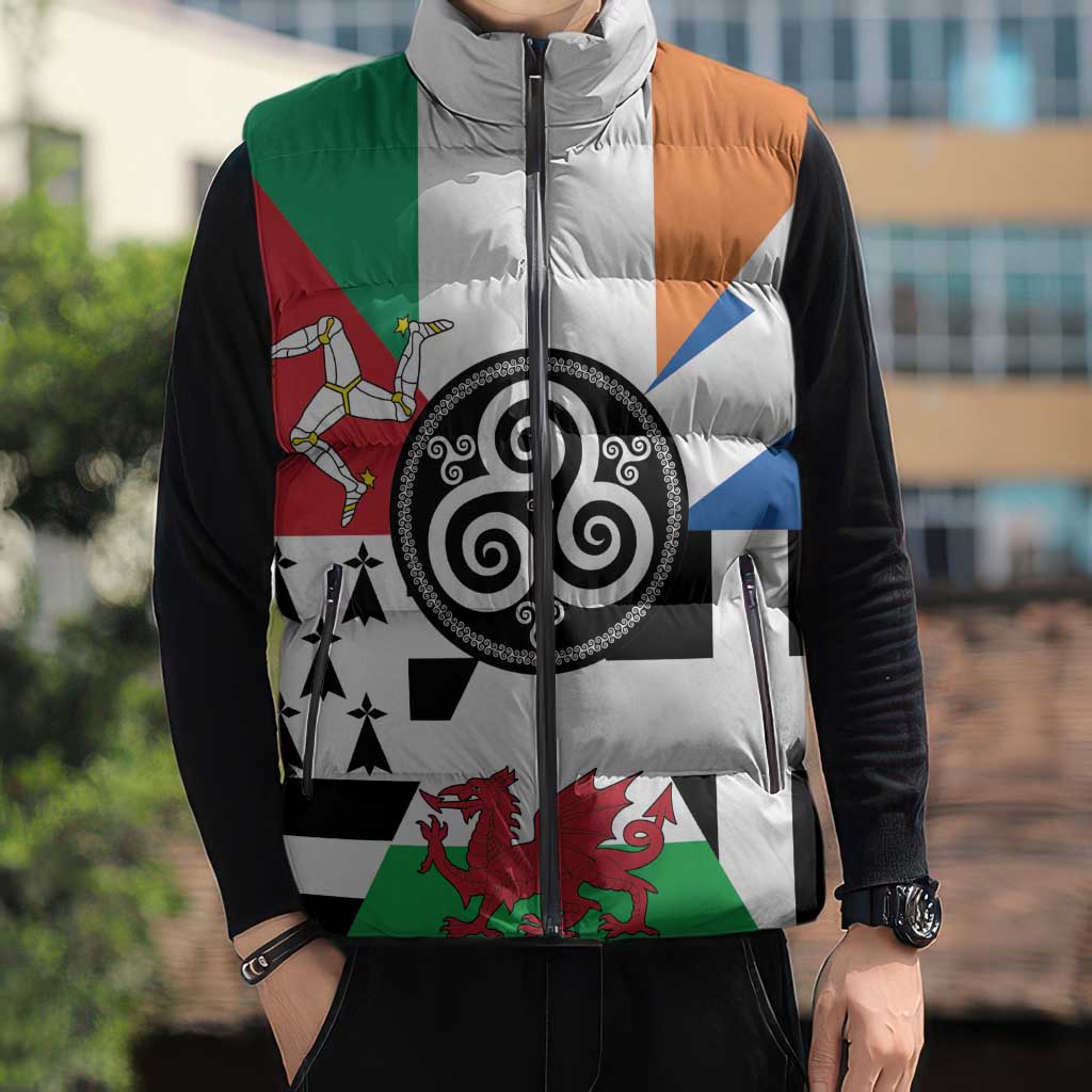 Celtic Nations Flag Sleeveless Puffer Jacket Six Celtic Countries Heritage - Wonder Print Shop