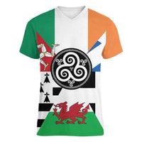 Celtic Nations Flag Women V-Neck T-Shirt Six Celtic Countries Heritage - Wonder Print Shop