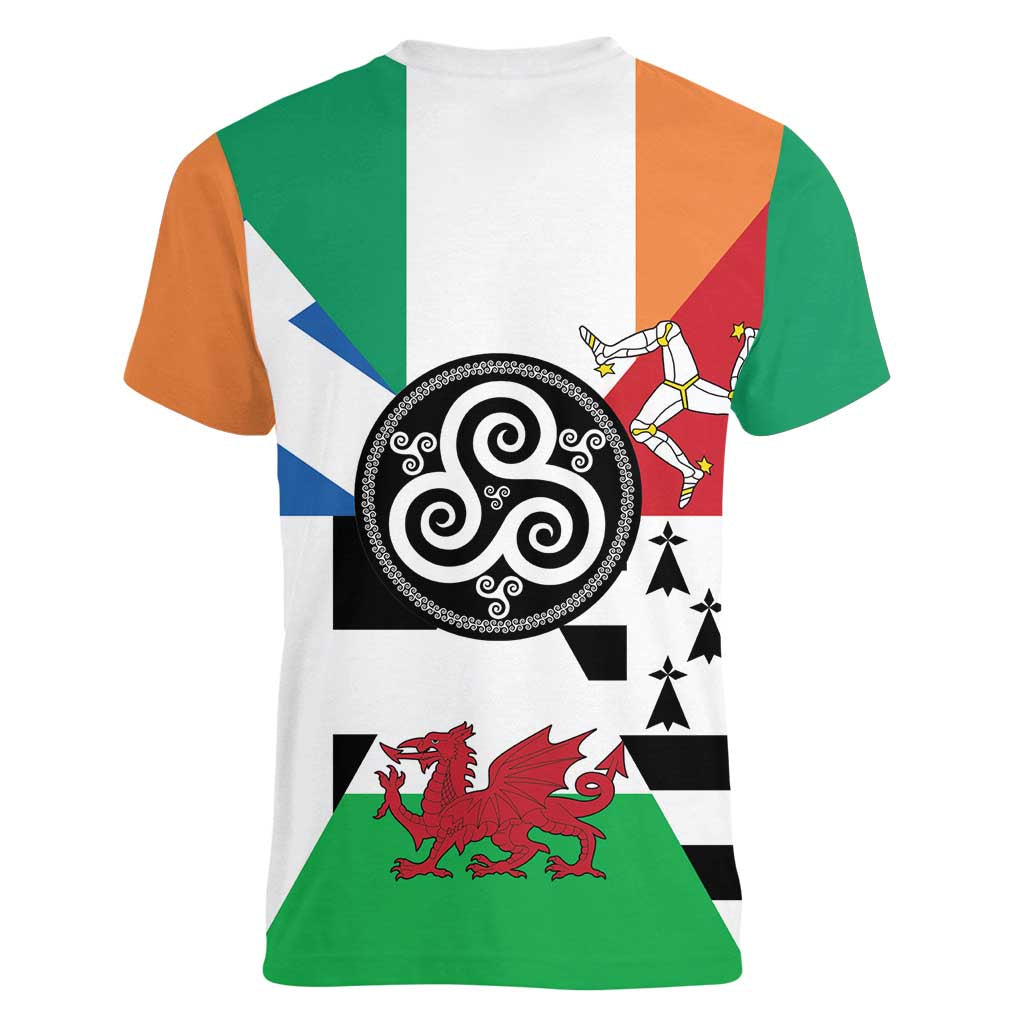 Celtic Nations Flag Women V-Neck T-Shirt Six Celtic Countries Heritage - Wonder Print Shop