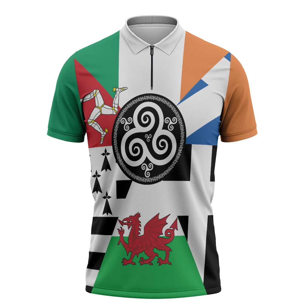 Celtic Nations Flag Zipper Polo Shirt Six Celtic Countries Heritage - Wonder Print Shop