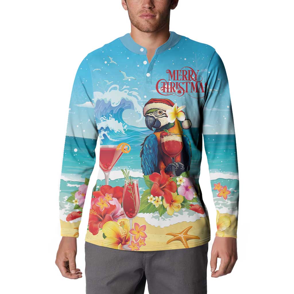 Saint Lucia Christmas Button Sweatshirt Tropical Parrot With Rum Punch Cocktail - Wonder Print Shop
