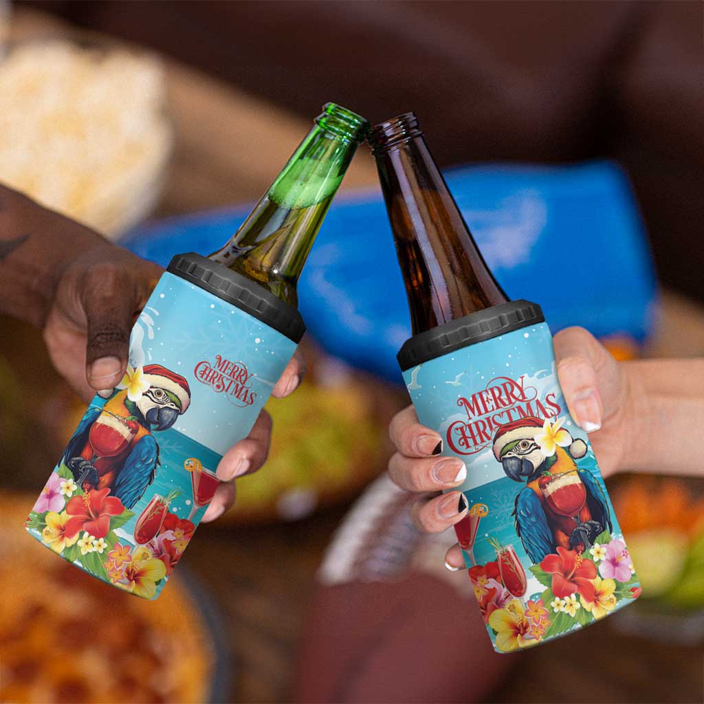 Saint Lucia Christmas 4 in 1 Can Cooler Tumbler Tropical Parrot With Rum Punch Cocktail - Wonder Print Shop
