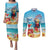 Saint Lucia Christmas Couples Matching Puletasi and Long Sleeve Button Shirt Tropical Parrot With Rum Punch Cocktail - Wonder Print Shop