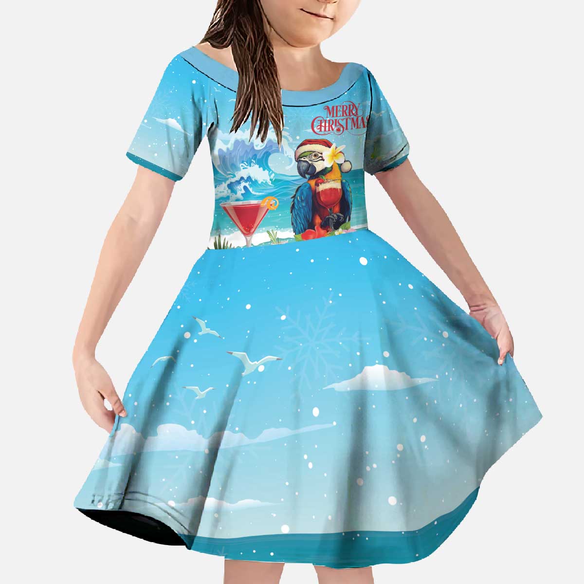 Saint Lucia Christmas Family Matching Off The Shoulder Long Sleeve Dress and Hawaiian Shirt Tropical Parrot With Rum Punch Cocktail - Wonder Print Shop