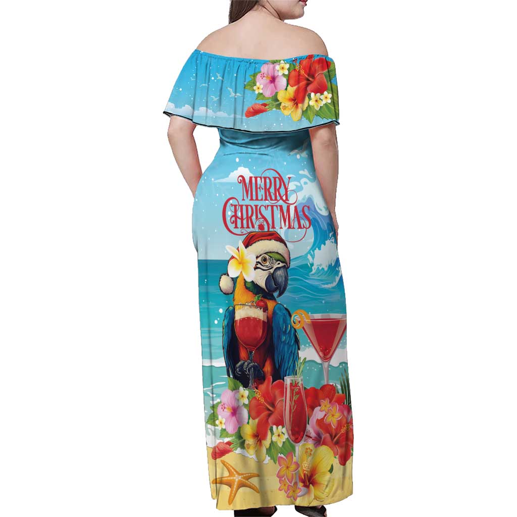 Saint Lucia Christmas Family Matching Off Shoulder Maxi Dress and Hawaiian Shirt Tropical Parrot With Rum Punch Cocktail - Wonder Print Shop