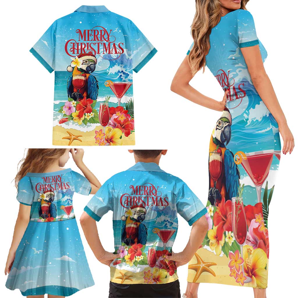 Saint Lucia Christmas Family Matching Short Sleeve Bodycon Dress and Hawaiian Shirt Tropical Parrot With Rum Punch Cocktail - Wonder Print Shop