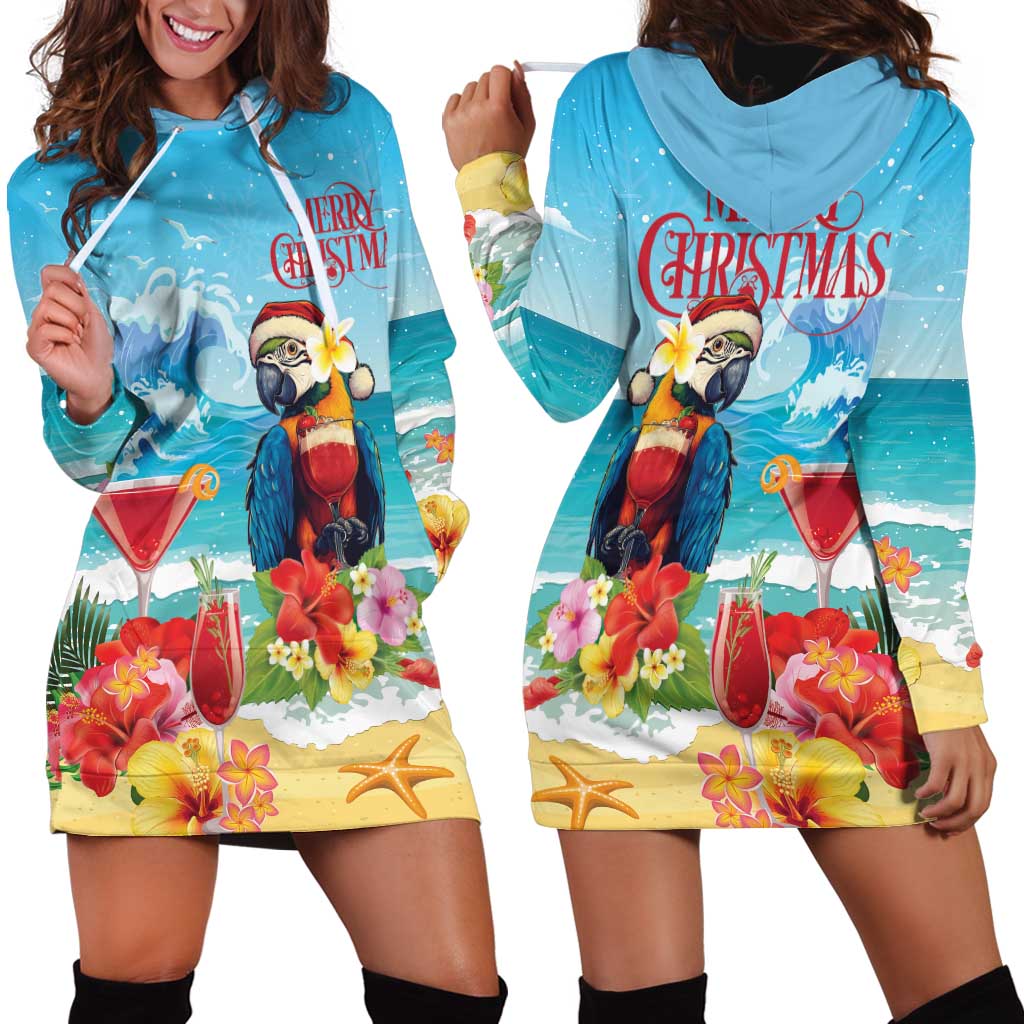 Saint Lucia Christmas Hoodie Dress Tropical Parrot With Rum Punch Cocktail - Wonder Print Shop