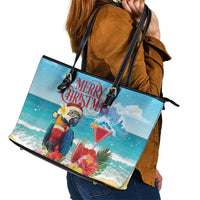 Saint Lucia Christmas Leather Tote Bag Tropical Parrot With Rum Punch Cocktail - Wonder Print Shop