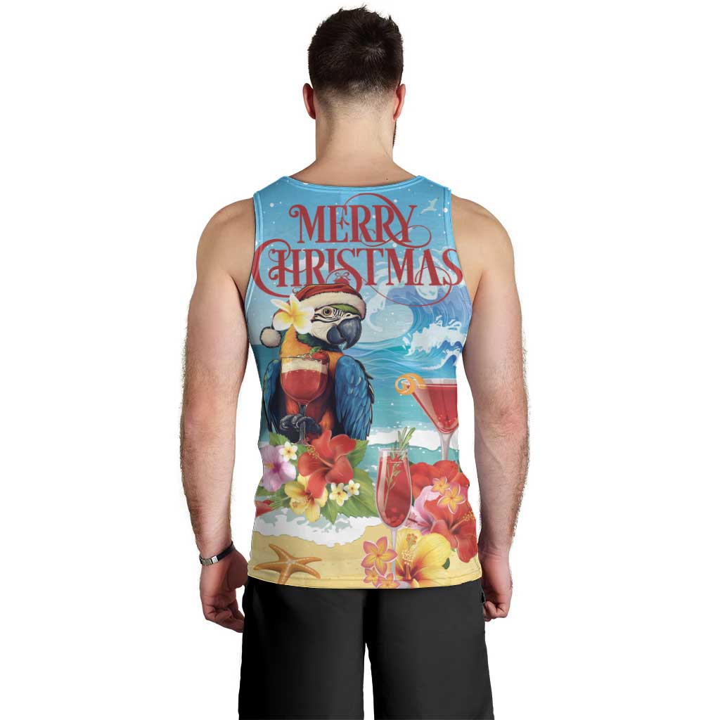 Saint Lucia Christmas Men Tank Top Tropical Parrot With Rum Punch Cocktail - Wonder Print Shop