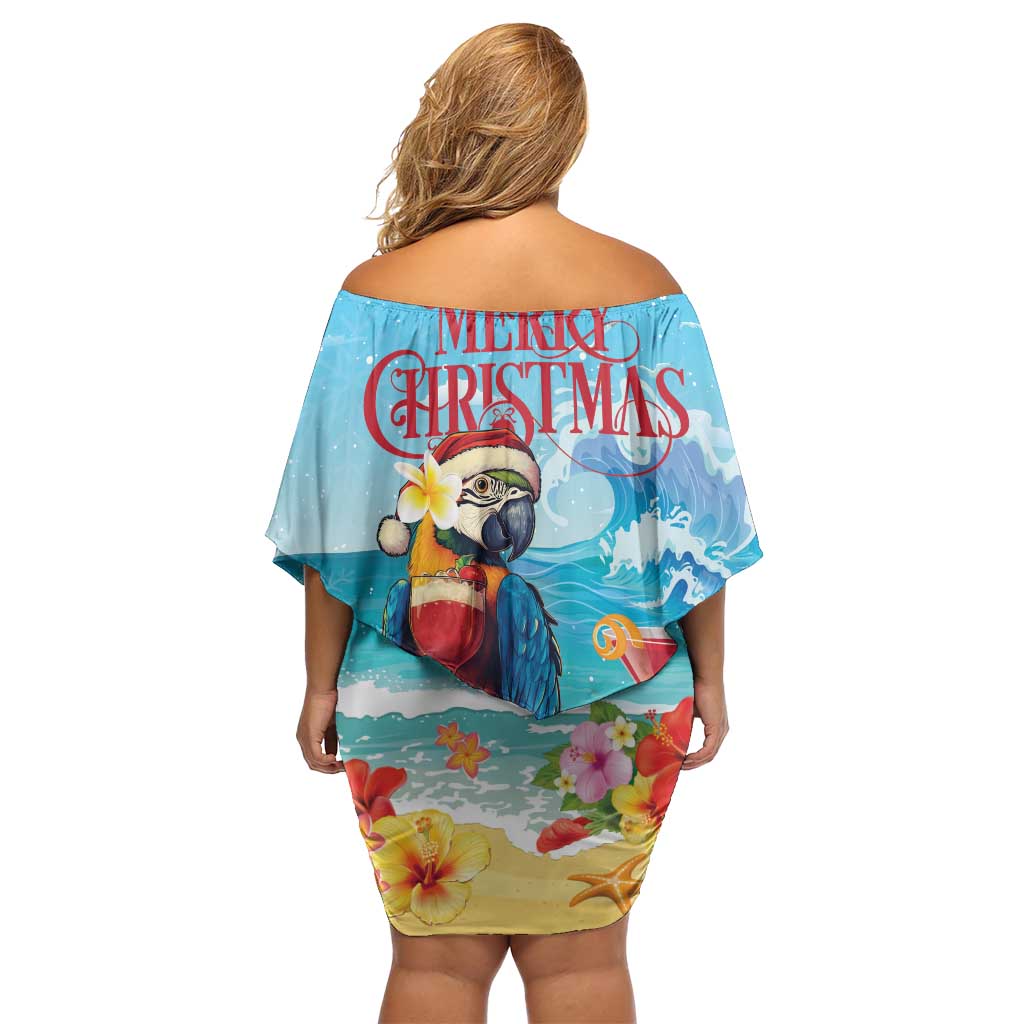 Saint Lucia Christmas Off Shoulder Short Dress Tropical Parrot With Rum Punch Cocktail - Wonder Print Shop