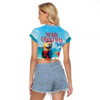 Saint Lucia Christmas Raglan Cropped T Shirt Tropical Parrot With Rum Punch Cocktail - Wonder Print Shop