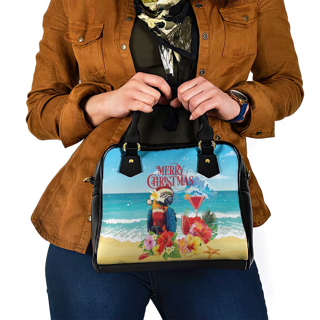 Saint Lucia Christmas Shoulder Handbag Tropical Parrot With Rum Punch Cocktail