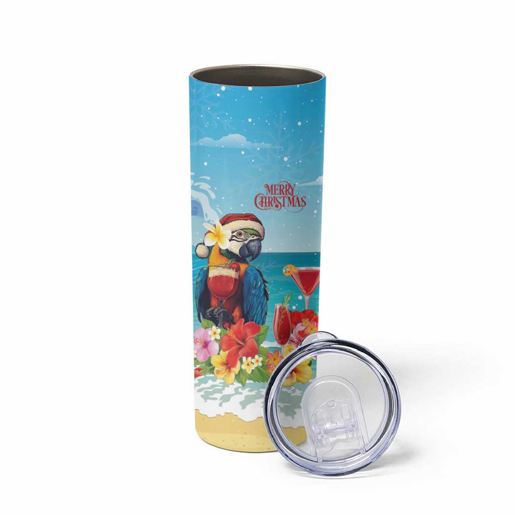 Saint Lucia Christmas Skinny Tumbler Tropical Parrot With Rum Punch Cocktail - Wonder Print Shop