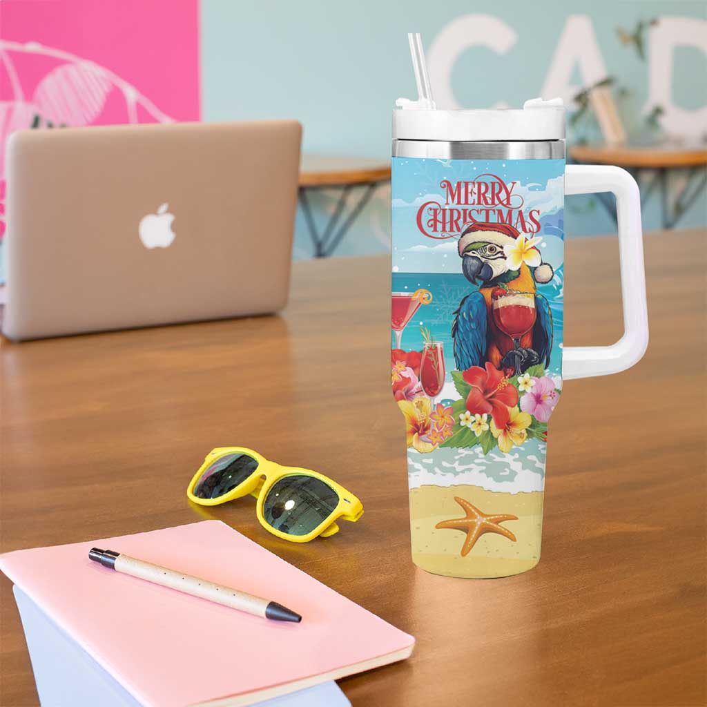 Saint Lucia Christmas Tumbler With Handle Tropical Parrot With Rum Punch Cocktail - Wonder Print Shop