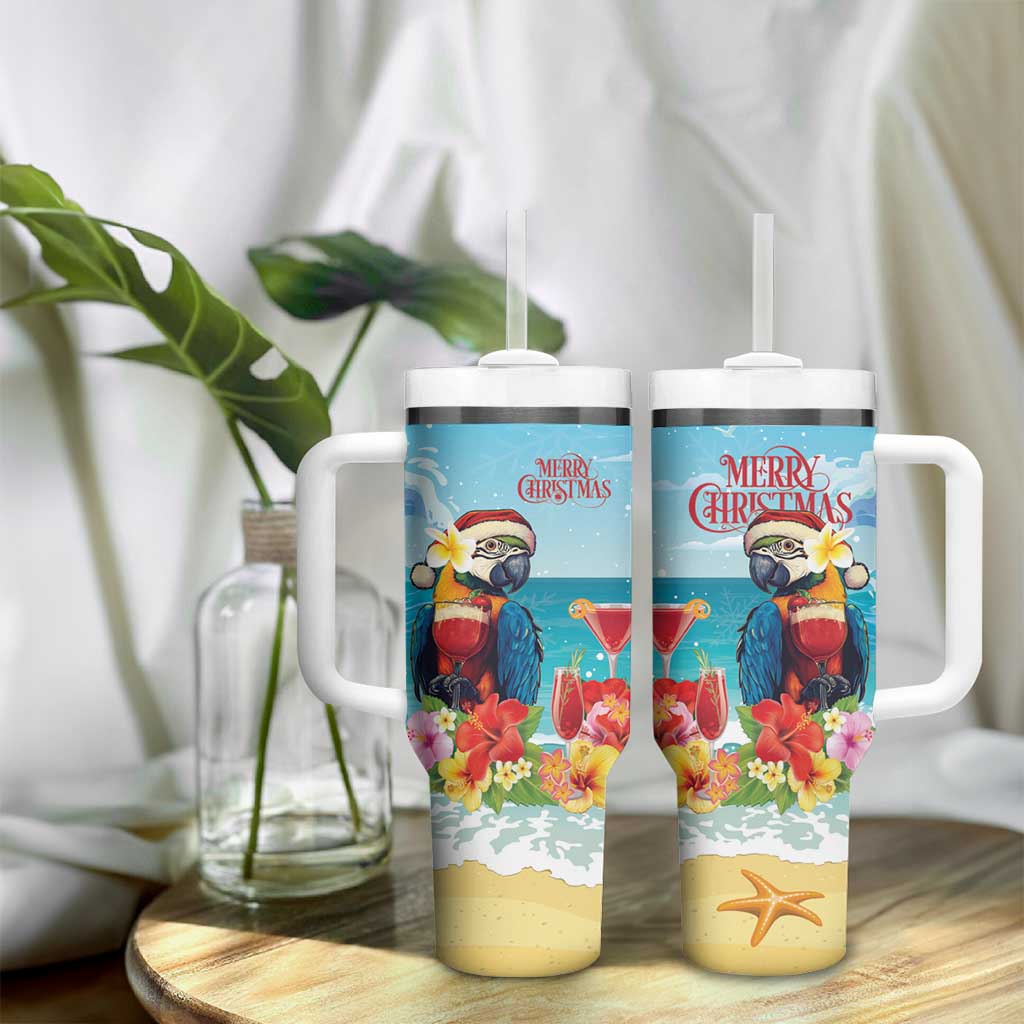 Saint Lucia Christmas Tumbler With Handle Tropical Parrot With Rum Punch Cocktail - Wonder Print Shop