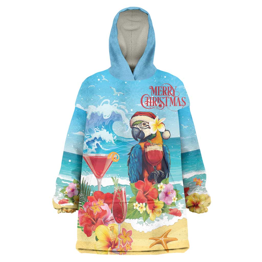 Saint Lucia Christmas Wearable Blanket Hoodie Tropical Parrot With Rum Punch Cocktail - Wonder Print Shop