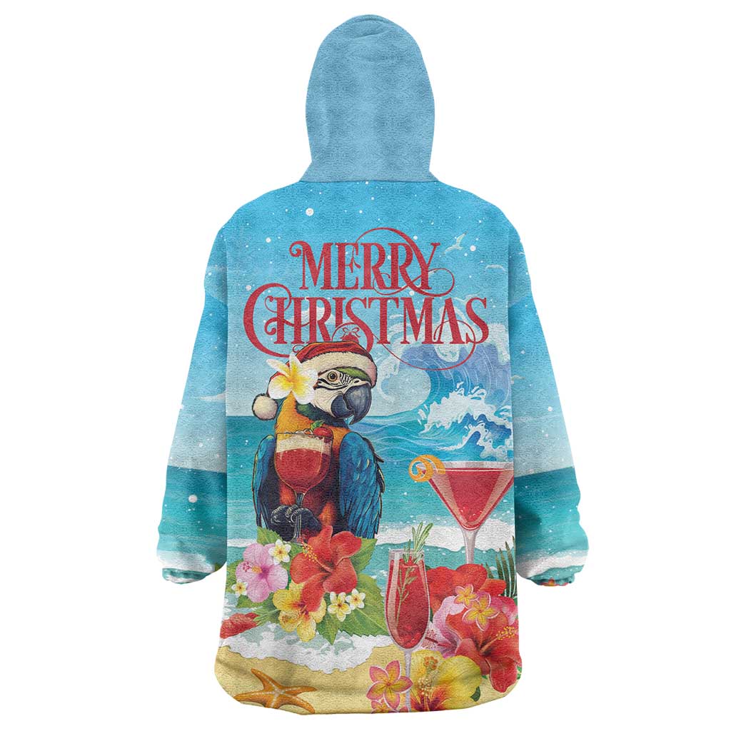 Saint Lucia Christmas Wearable Blanket Hoodie Tropical Parrot With Rum Punch Cocktail - Wonder Print Shop