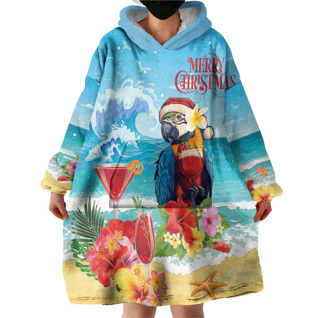 Saint Lucia Christmas Wearable Blanket Hoodie Tropical Parrot With Rum Punch Cocktail - Wonder Print Shop