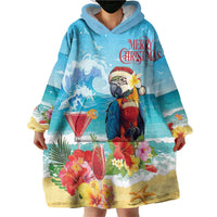 Saint Lucia Christmas Wearable Blanket Hoodie Tropical Parrot With Rum Punch Cocktail - Wonder Print Shop