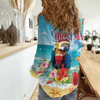 Saint Lucia Christmas Women Casual Shirt Tropical Parrot With Rum Punch Cocktail - Wonder Print Shop