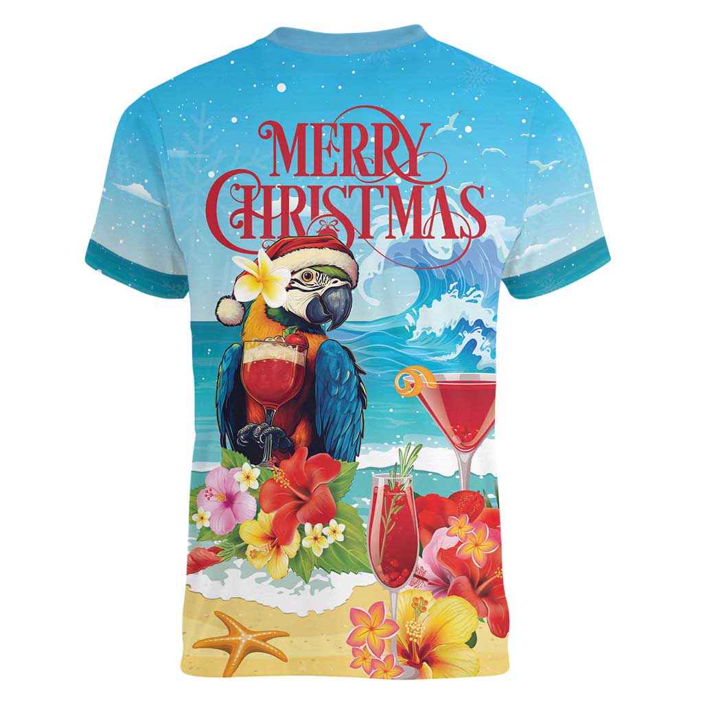 Saint Lucia Christmas Women V-Neck T-Shirt Tropical Parrot With Rum Punch Cocktail - Wonder Print Shop