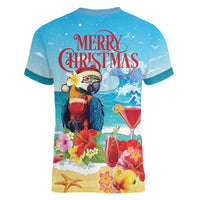Saint Lucia Christmas Women V-Neck T-Shirt Tropical Parrot With Rum Punch Cocktail - Wonder Print Shop