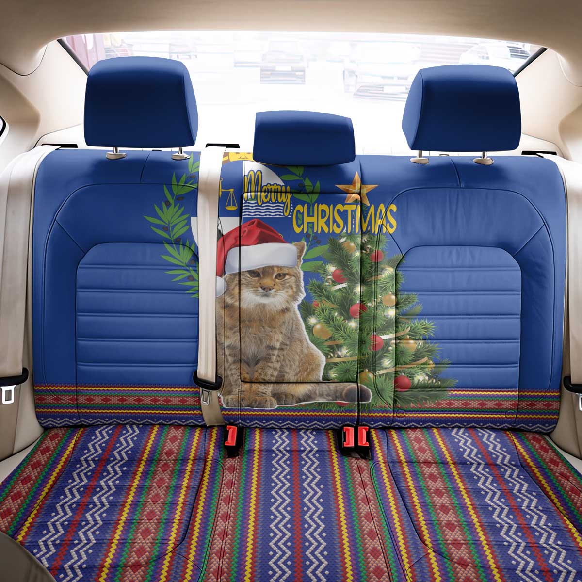 Uruguay Christmas Back Car Seat Cover Pampas Cat With Folk Pattern - Wonder Print Shop