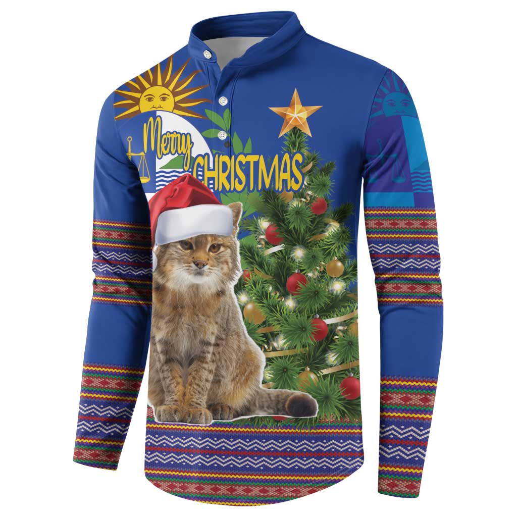 Uruguay Christmas Button Sweatshirt Pampas Cat With Folk Pattern - Wonder Print Shop