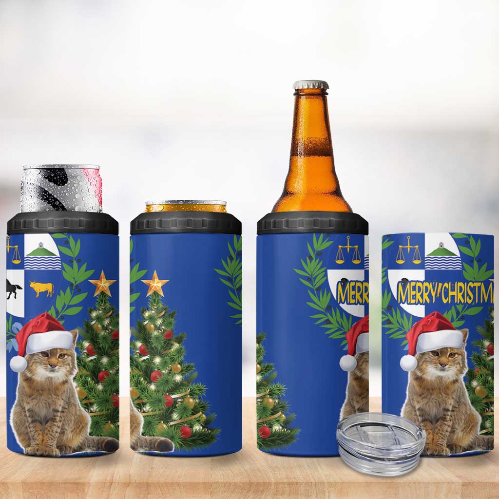 Uruguay Christmas 4 in 1 Can Cooler Tumbler Pampas Cat With Folk Pattern - Wonder Print Shop