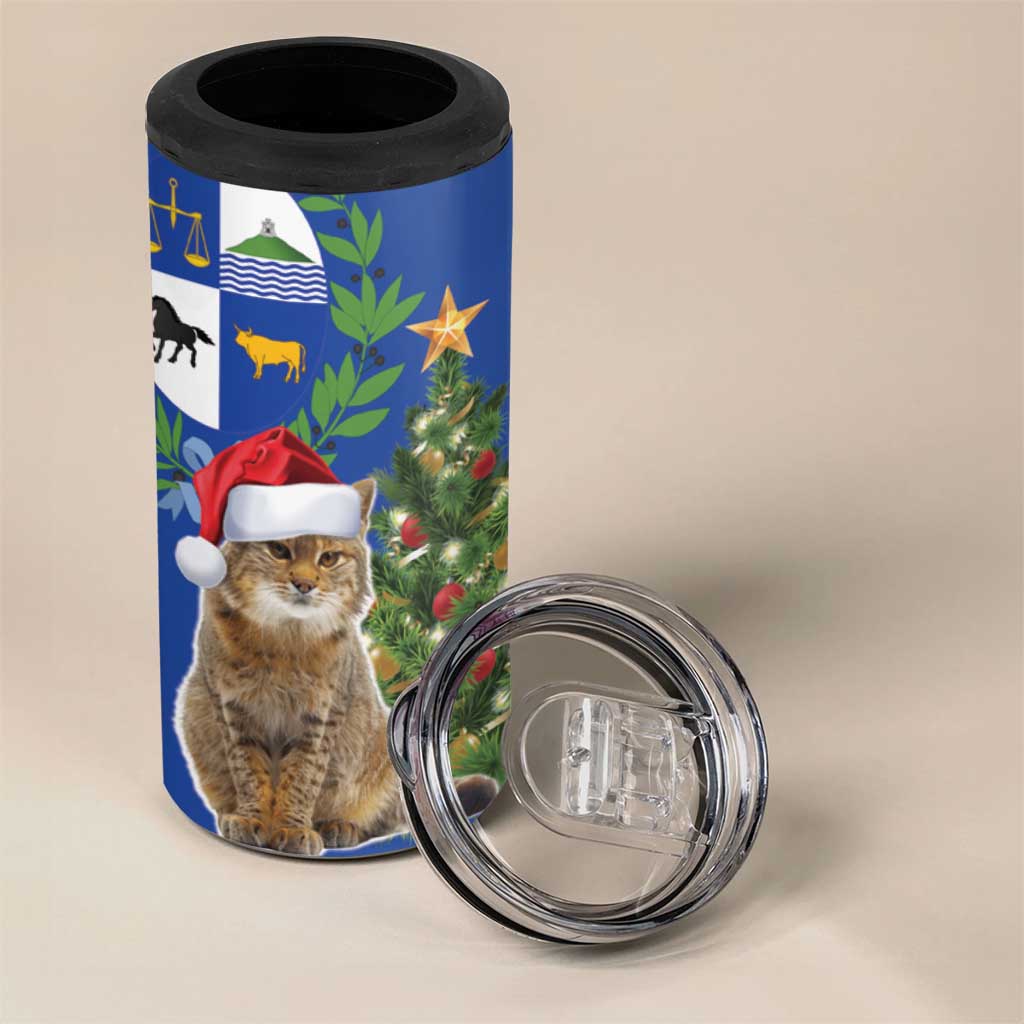 Uruguay Christmas 4 in 1 Can Cooler Tumbler Pampas Cat With Folk Pattern - Wonder Print Shop