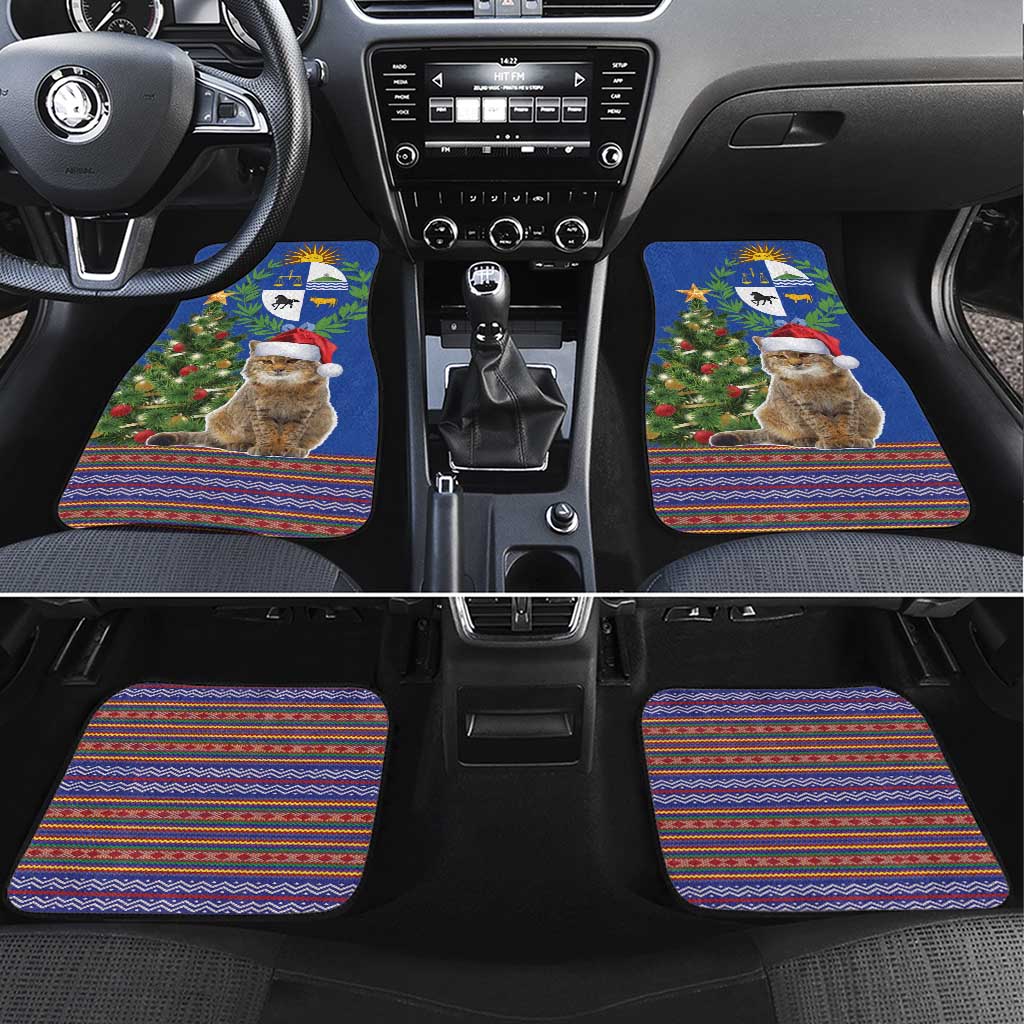 Uruguay Christmas Car Mats Pampas Cat With Folk Pattern - Wonder Print Shop