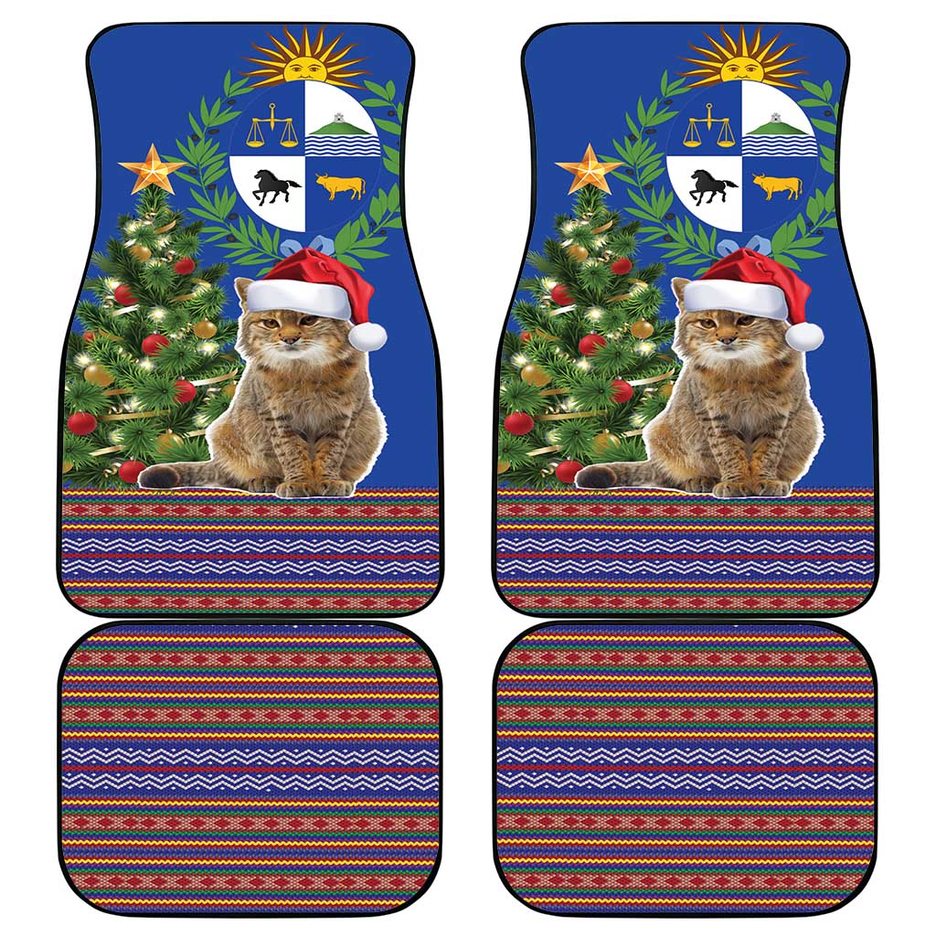 Uruguay Christmas Car Mats Pampas Cat With Folk Pattern - Wonder Print Shop