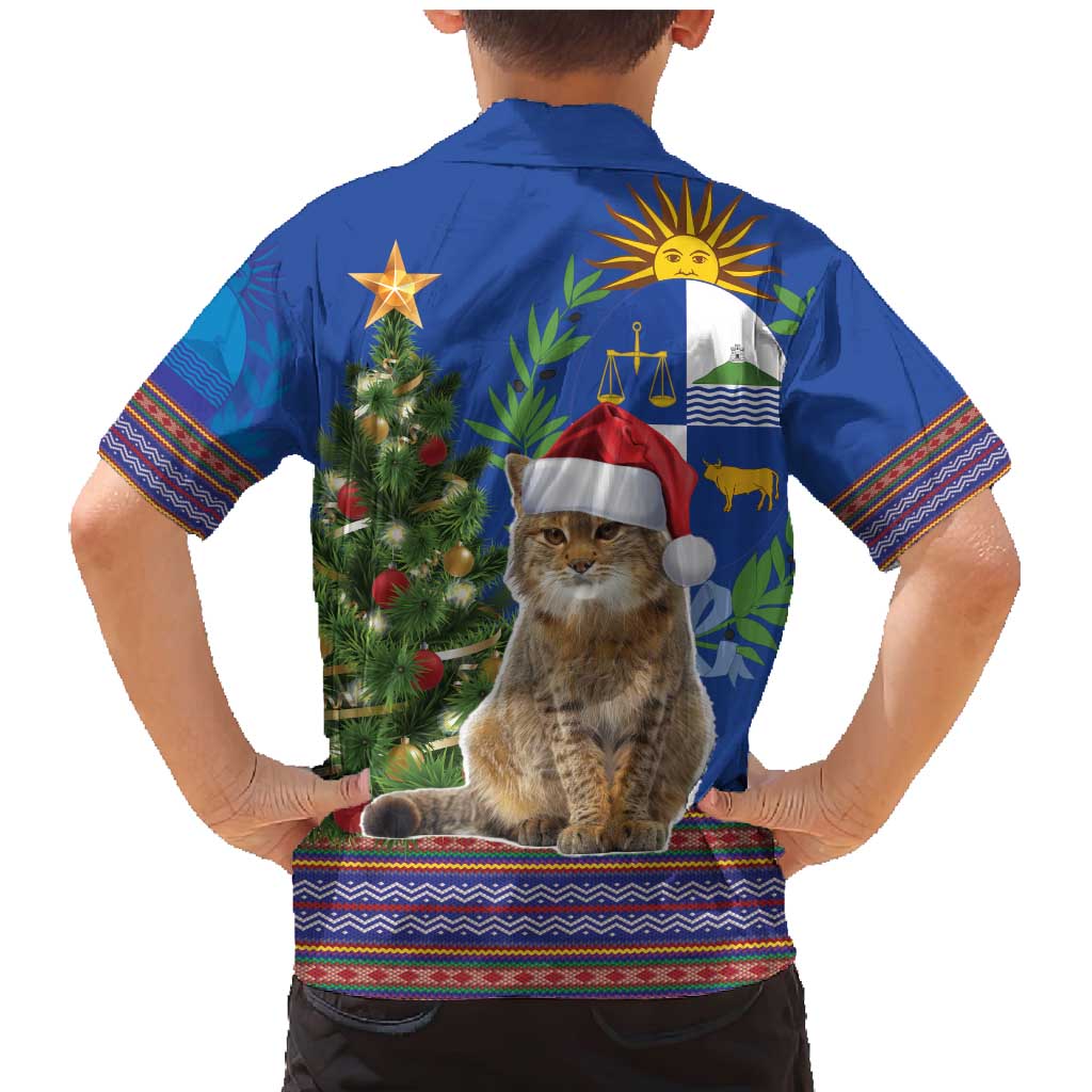 Uruguay Christmas Family Matching Mermaid Dress and Hawaiian Shirt Pampas Cat With Folk Pattern - Wonder Print Shop