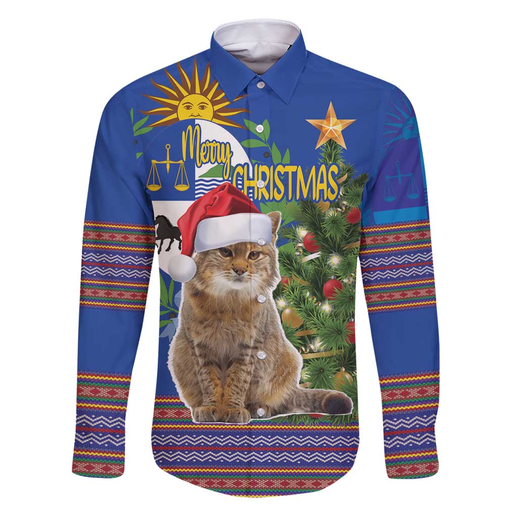 Uruguay Christmas Family Matching Puletasi and Hawaiian Shirt Pampas Cat With Folk Pattern - Wonder Print Shop